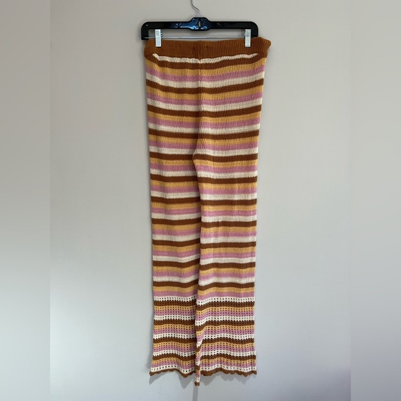 L*Space NWT Turn The Tide Crochet Pants in Cancun Stripe, White, Pink, Brown L - Picture 4 of 13